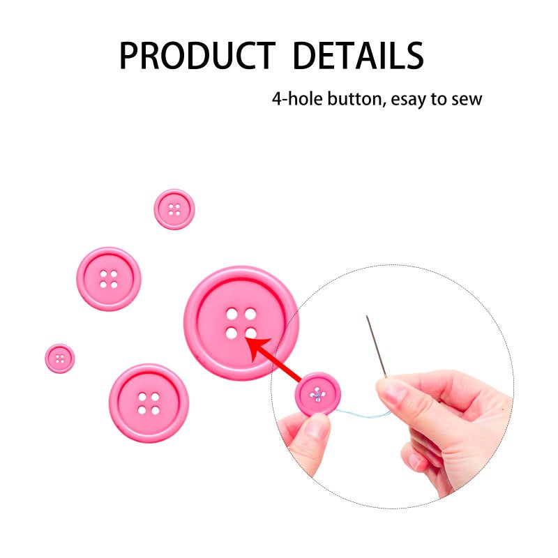 Lilaly 100 pcs Buttons for Crafts Buttons, Button DIY Buttons, Mixed Sewing Buttons, 5 Sizes of Round Mixed Buttons Suitable for for Crafts, Coats, Shirts, Pants, Shorts and More(Rose Red) - Image 4